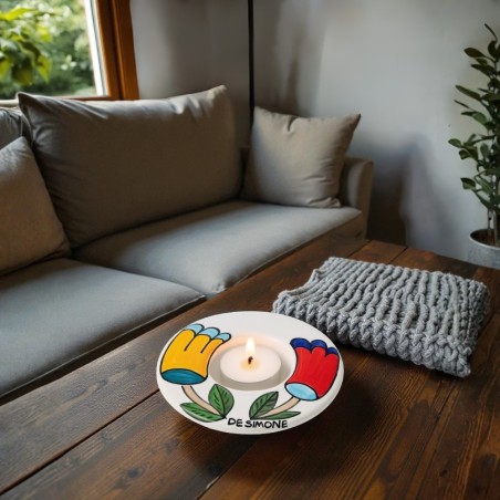 Handmade sicilian Round tealight candle holder Tulip Ceramiche De Simone Handmade sicilian Round tealight candle holder Tulip Ceramiche De Simone